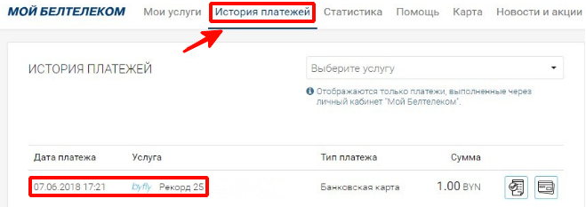История платежей 