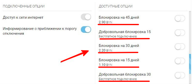Заморозить услугу на byfly